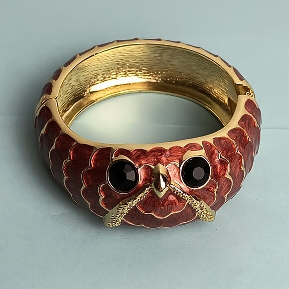 Confident Chunky Epoxy Enamel Owl Hinged Fold Over Cuff Bangle Bracelet … - Picture 9 of 10